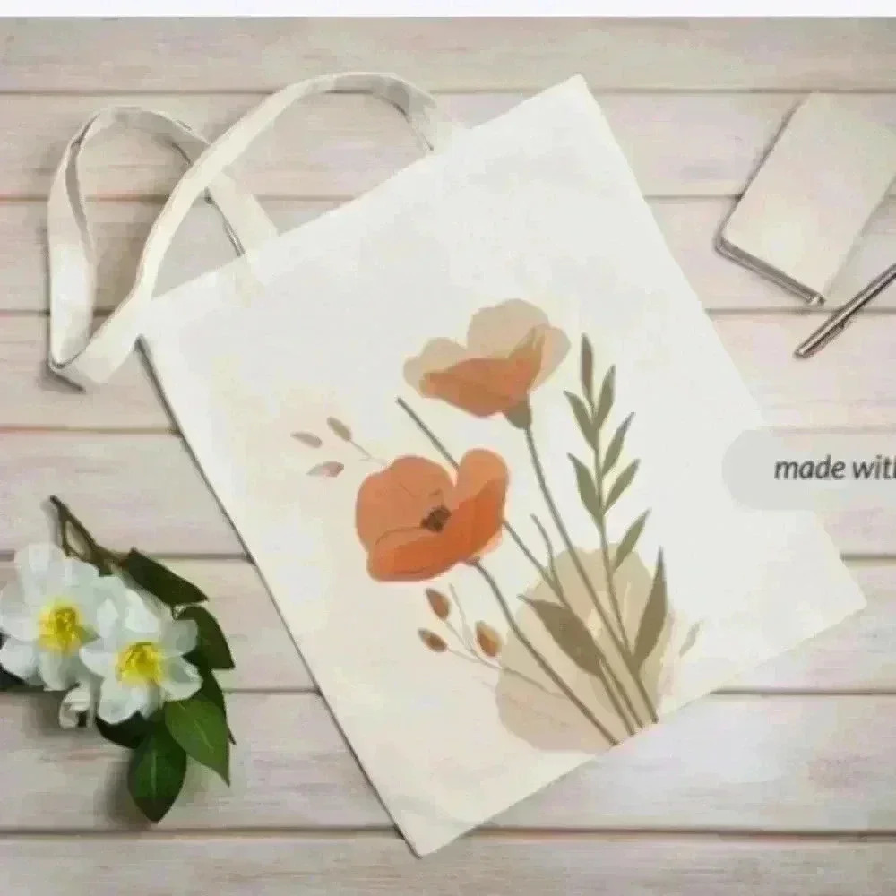 Floral boho recycled canvas tote bag  87 - Picture 2 of 2